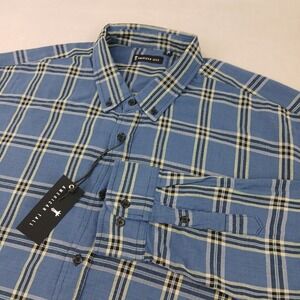 American Tall 2XLT Mens Shirt Flannel NWT Double Weave Plaid Blue 26x32